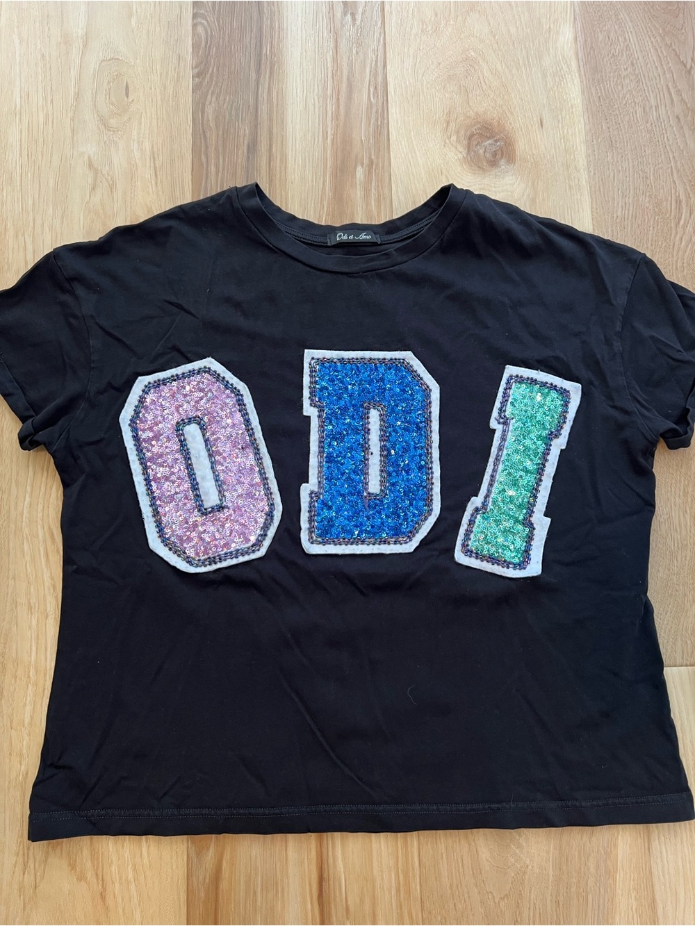 Odi et Amo Black Short Sleeve Shirt Sequin Top Large Kids
